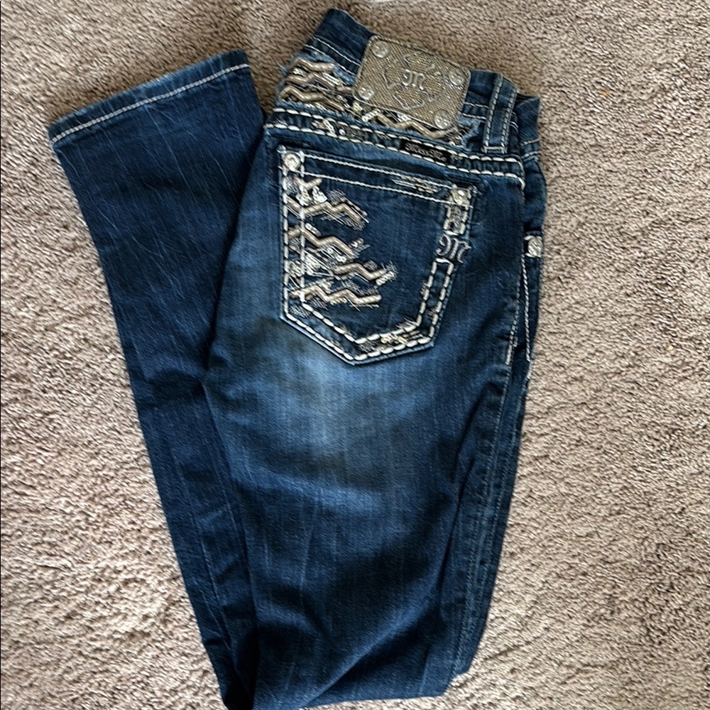 Miss Me Blue Skinny Jeans with Designer Stitching